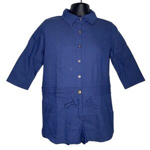 Classic Soft Faux Denim Romper (Size:L, Color:Blue)